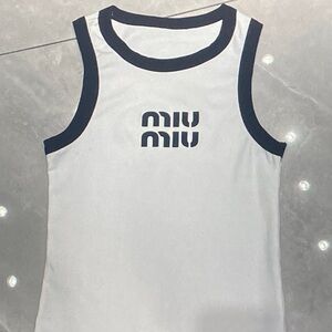 Miu Miu Men's White Swim Tank with Black Trim